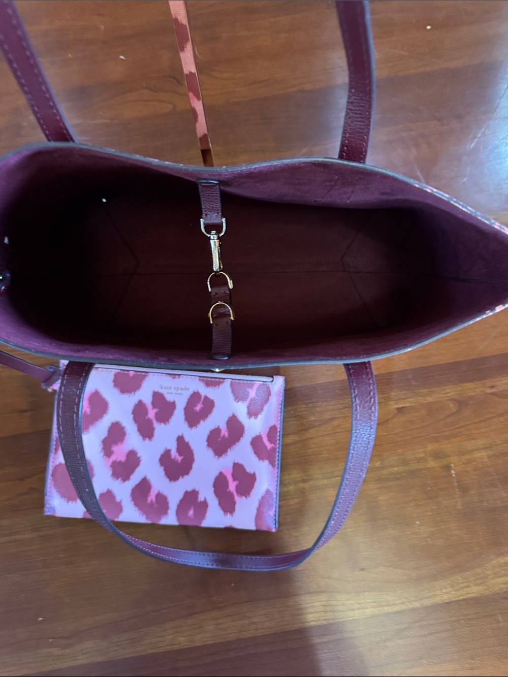 kate spade Pink and Burgundy Leopard Print Tote with Wristlet - Picture 2 of 5